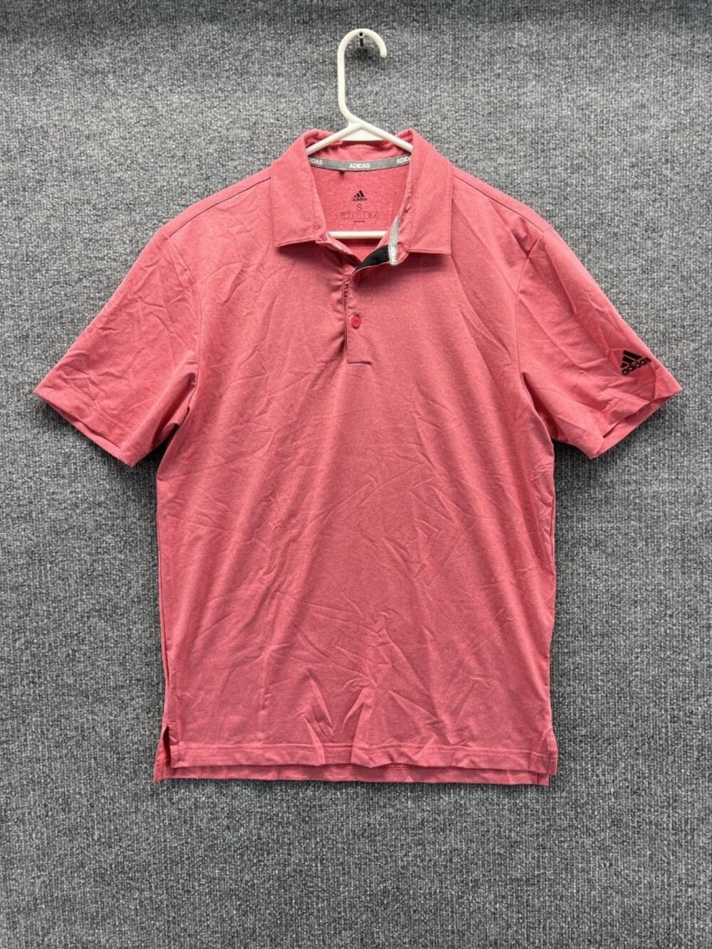 Adidas Polo Shirt Men Small Pink Solid Short Sleeve Knit Logo Casual Summer